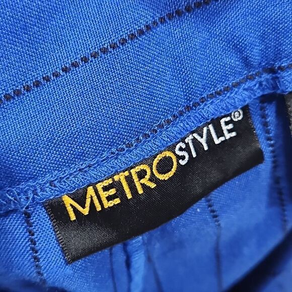 GUC Vintage Cobalt Blue Striped Flare Cuffed Metrostyle Dress Pants - Picture 5 of 7